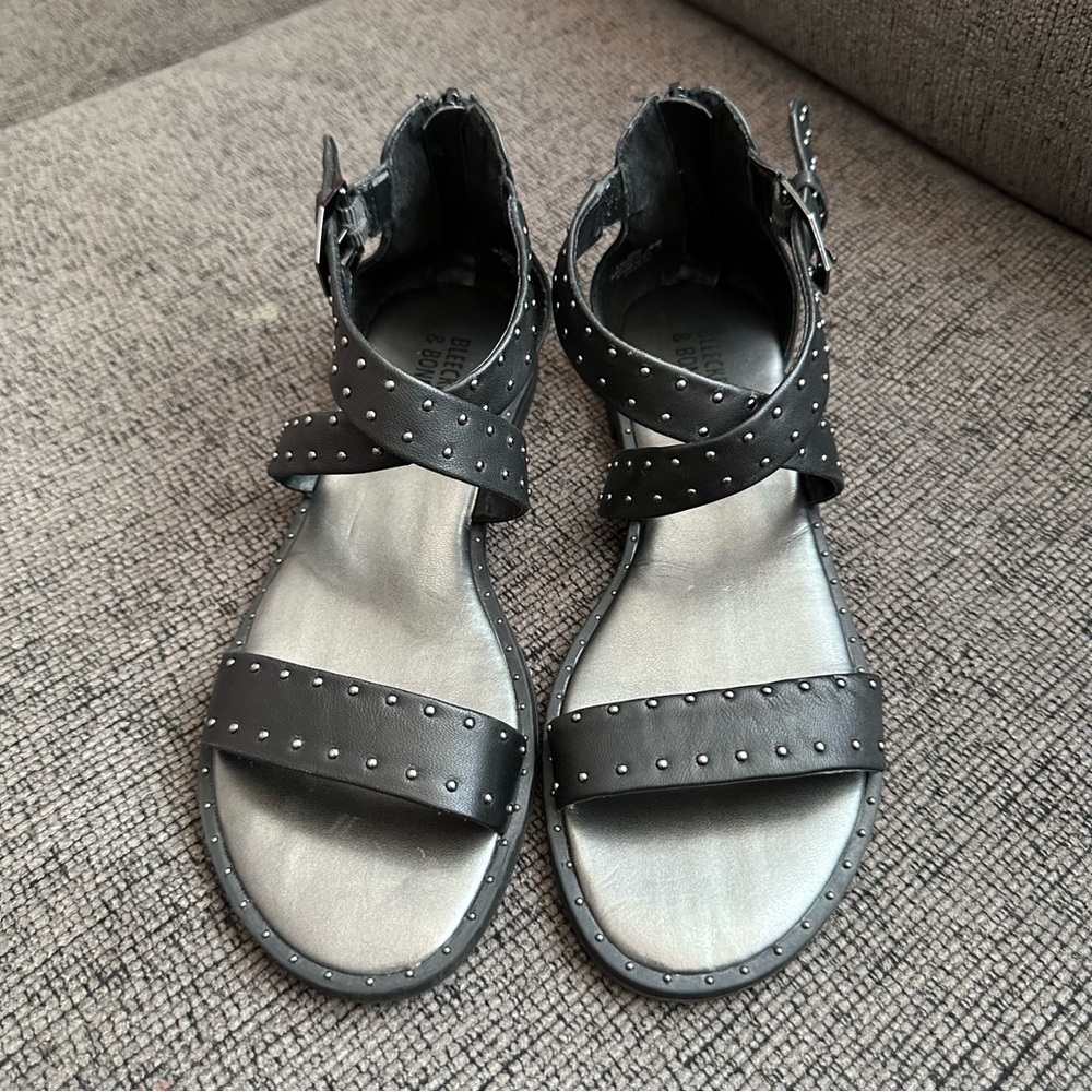 Bleecker & Bond “Helene” Studded Black and Silver Leather Sandals Women’s 7.5